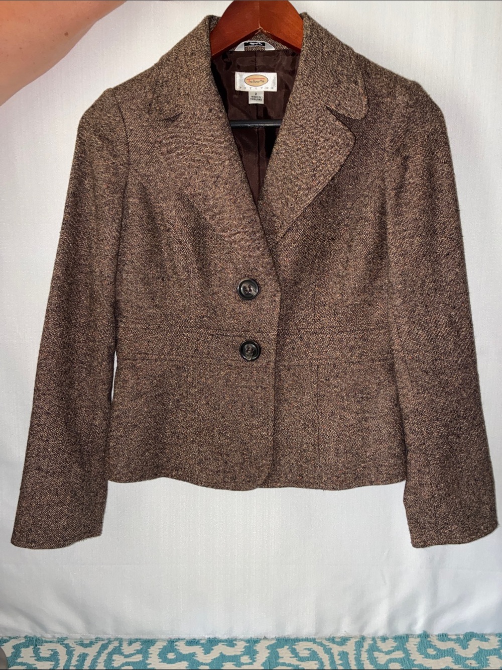 Talbot Pendleton Brown Tweed Women's Two-Button Blazer Sz 2